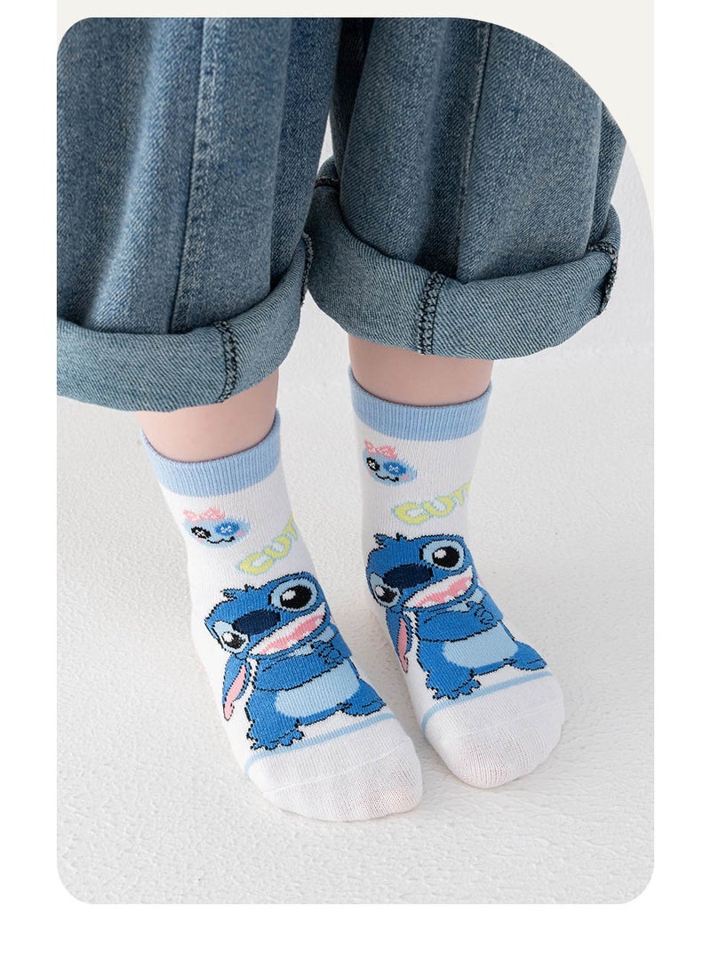 Cartoon pattern children's socks, mid-calf socks, cotton socks, autumn and winter stockings, comfortable and versatile (size: L (suitable for children aged 6-10)-stitch - Image 5